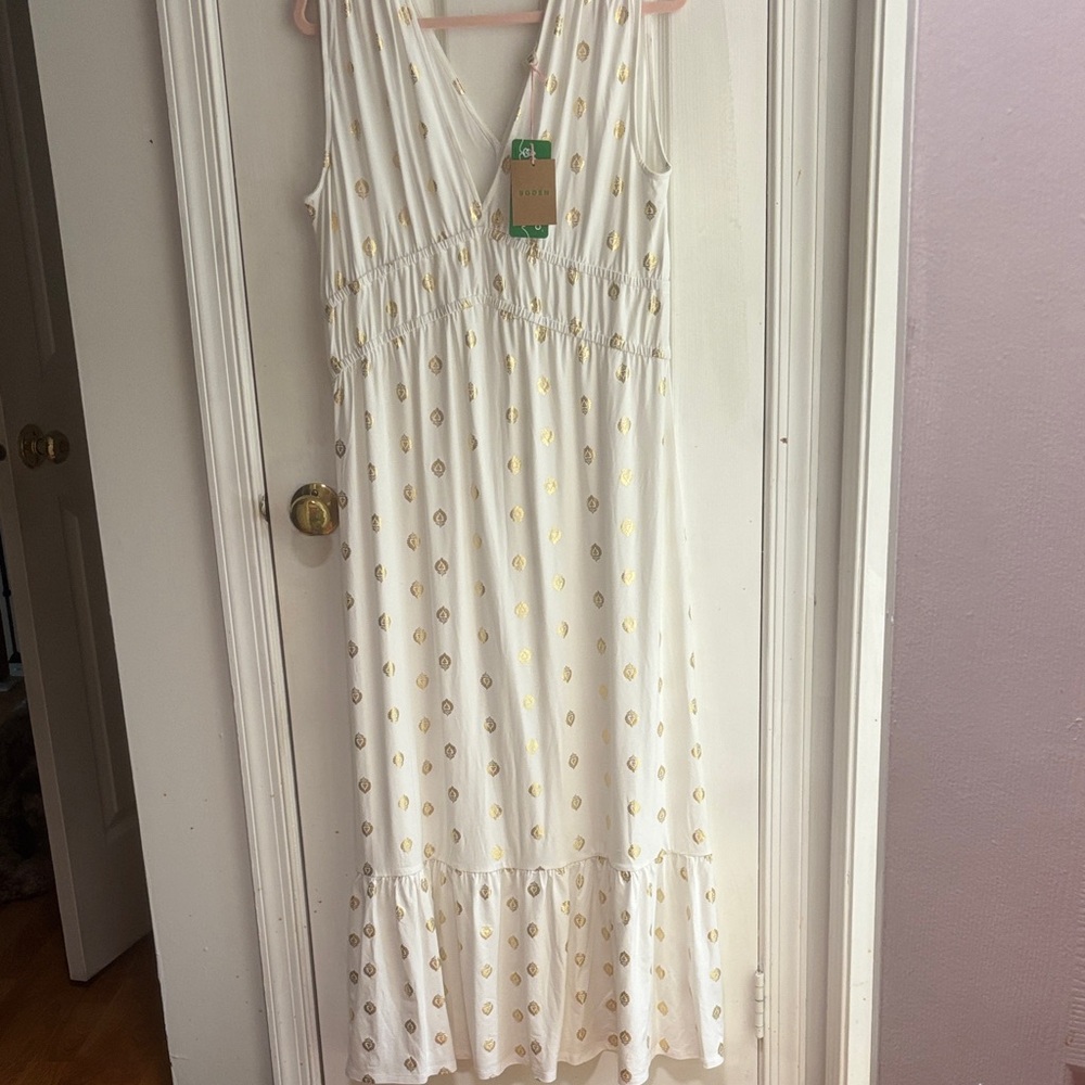 Boden Ivory and Gold Dot Maxi Dress